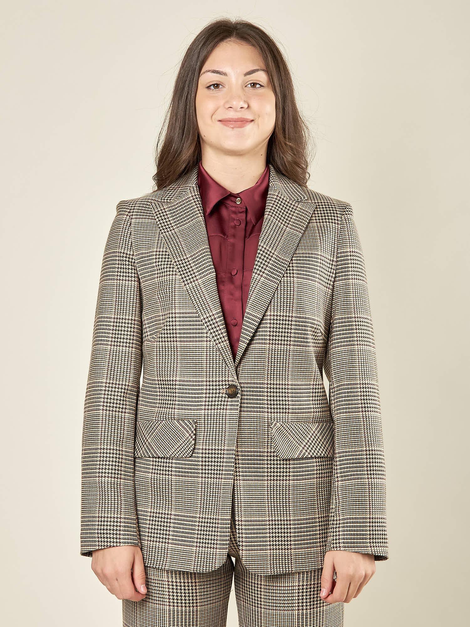 Giacca donna principe di Galles ad un bottone. GI003459 MORO/AVORIO ARTIGLI 