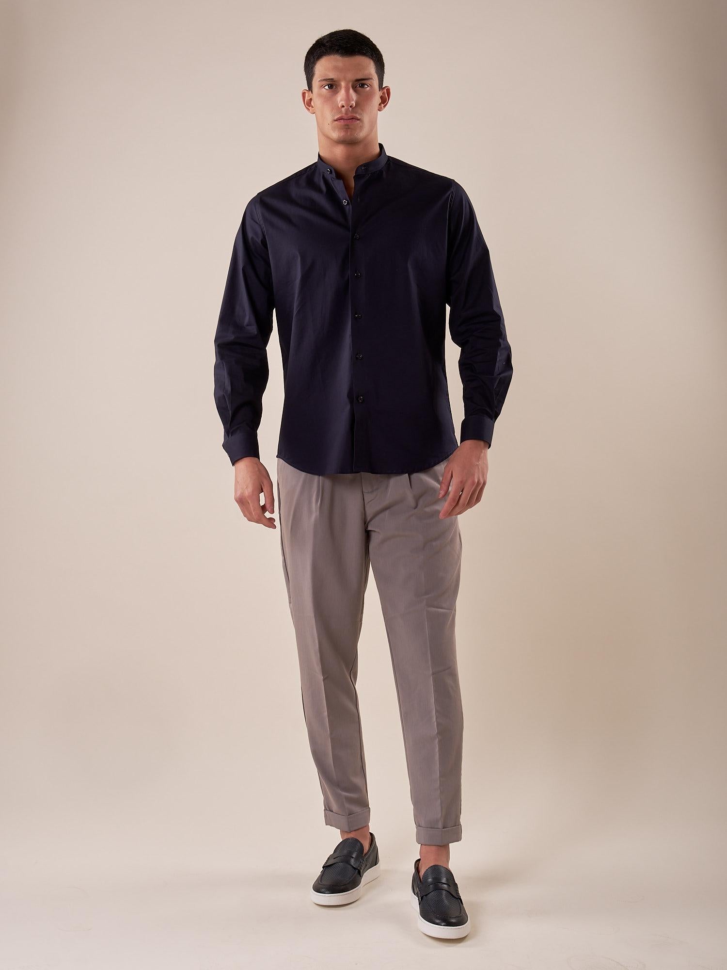 Camicia Manica lunga cotone elasticizzato modello alla coreana uomo. OC1S2S5C02 BLU OVER-D Uomo 