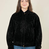 Bomber donna effetto scamosciato. Zip frontale, tasche a filetto e collo a camicia. HM2513 NERO FORGET-ME-NOT 