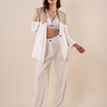 Pantalone Donna largo con pence in tessuto misto viscosa  eleganza e comfort per ogni occasione. PA000822 AVORIO ARTIGLI 