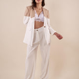 Pantalone Donna largo con pence in tessuto misto viscosa  eleganza e comfort per ogni occasione. PA000822 AVORIO ARTIGLI 