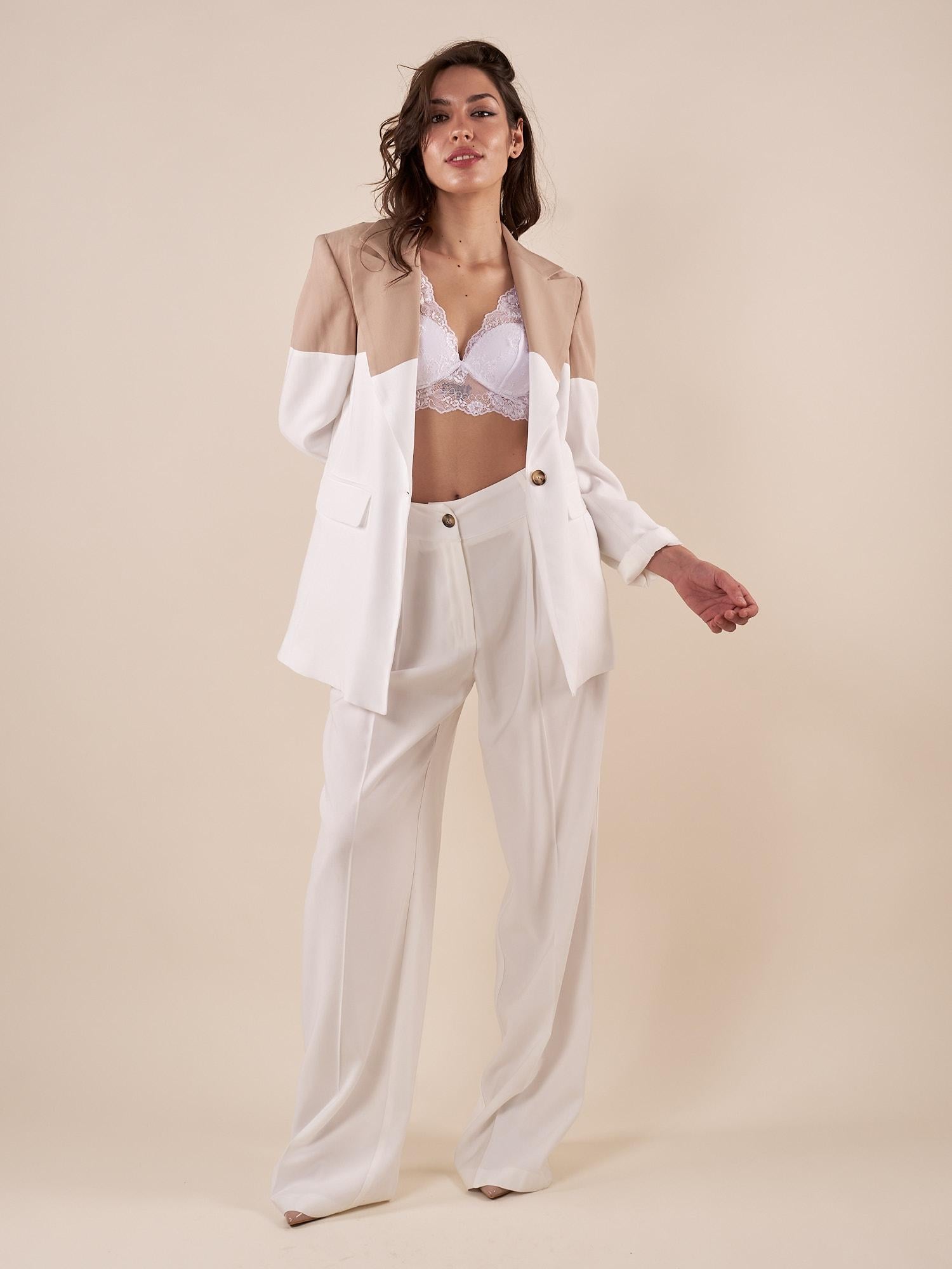 Pantalone Donna largo con pence in tessuto misto viscosa  eleganza e comfort per ogni occasione. PA000822 AVORIO ARTIGLI 
