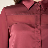 Camicia donna in georgette con inserti in raso. Bottoncini e polsini in raso. CA003056 BORDEAUX ARTIGLI 