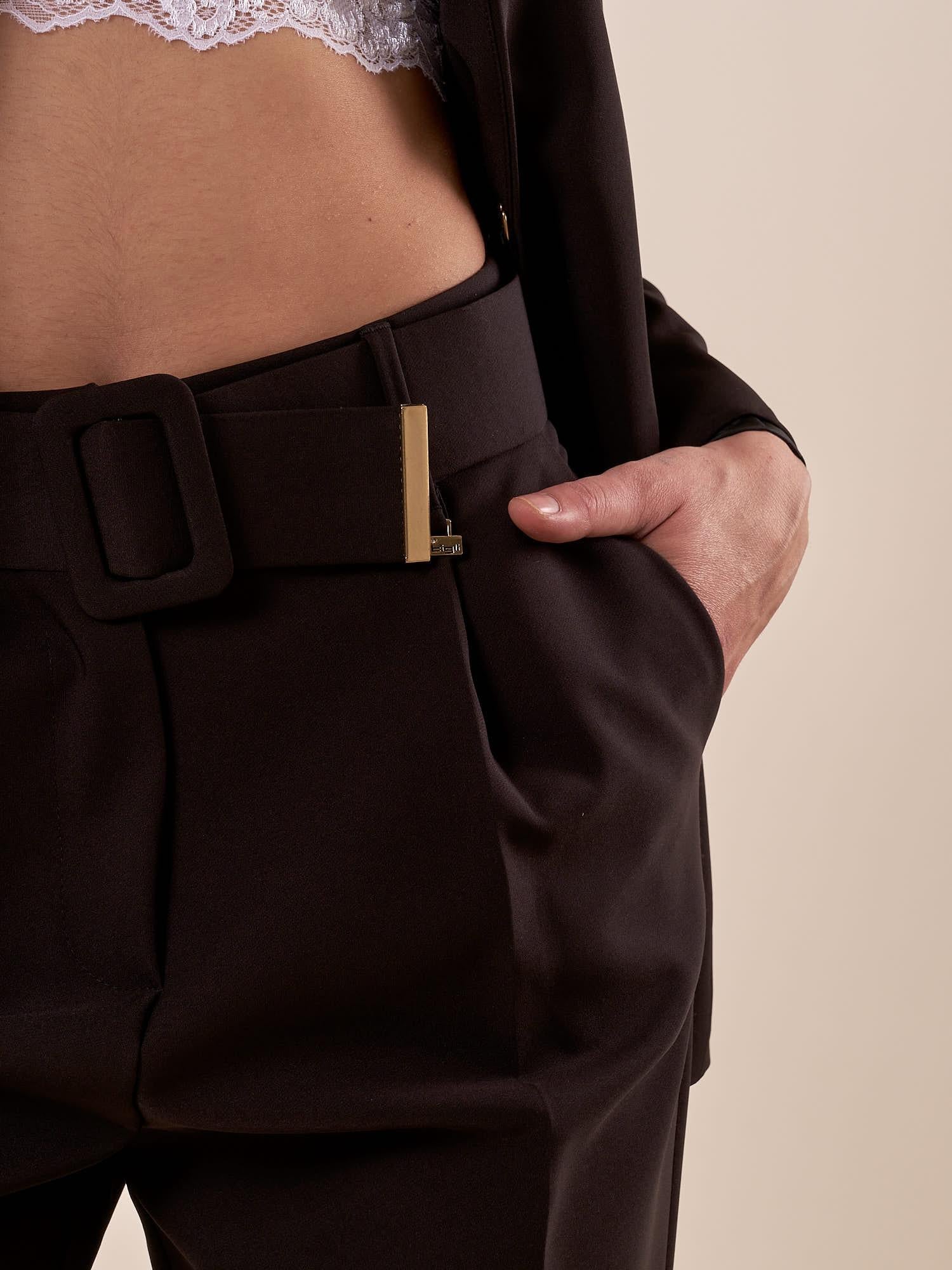Pantalone donna vita alta con cintura e pences PA000763 NERO ARTIGLI 