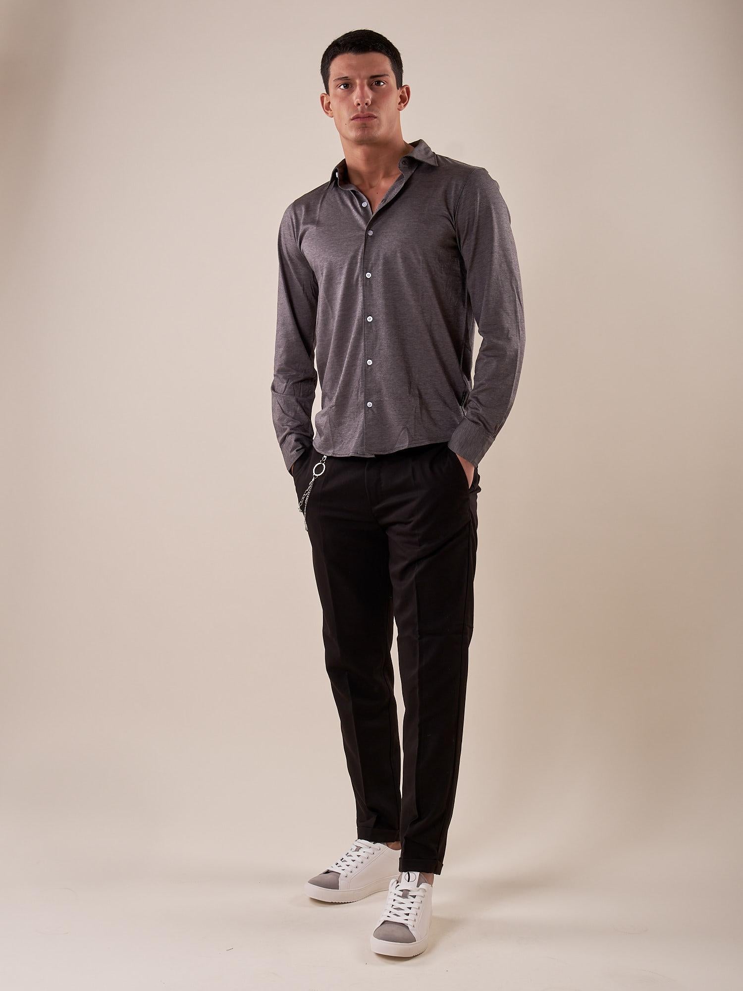 Camicia manica lunga micro piquet uomo. OC1S2S5C35 NERO OVER-D Uomo 