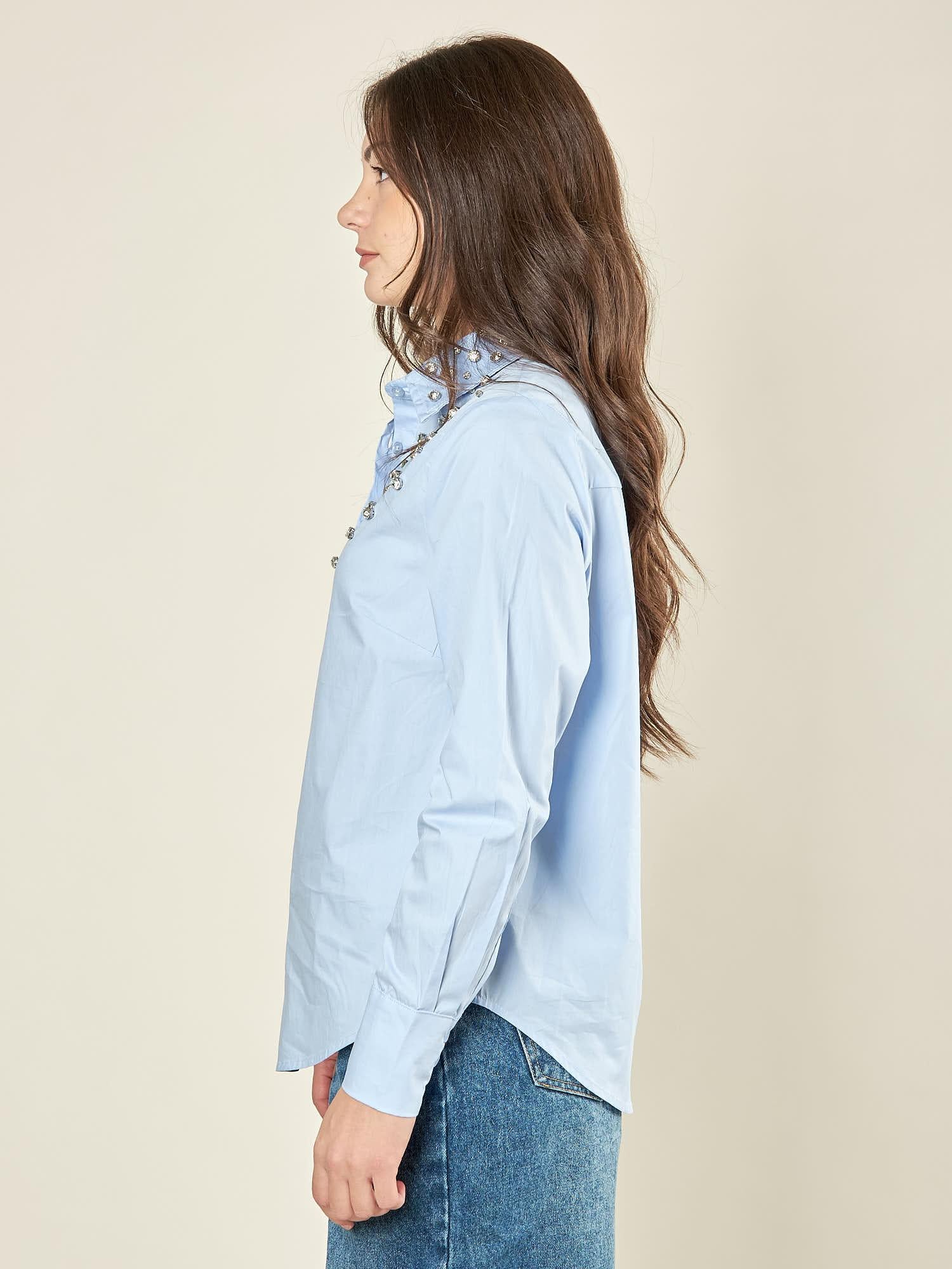 Camicia donna in cotone con applicazioni di pietre. CA002958 CELESTE ARTIGLI 