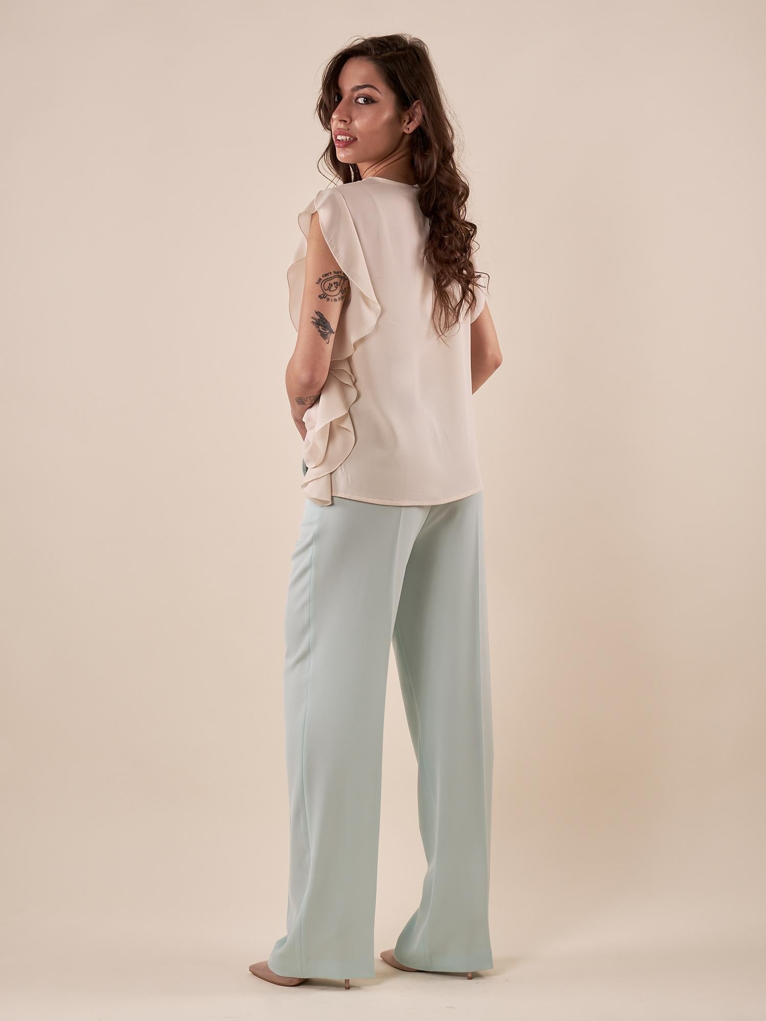 Pantalone Donna lungo a palazzo tessuto fluido con tasca allamericana. ROMI/A5116 RUGIADA ROMIHO 