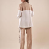 Giacca da Donna bicolore in tessuto misto viscosa con tasca con pattina. GI000817 BEIGE/AVORIO ARTIGLI 