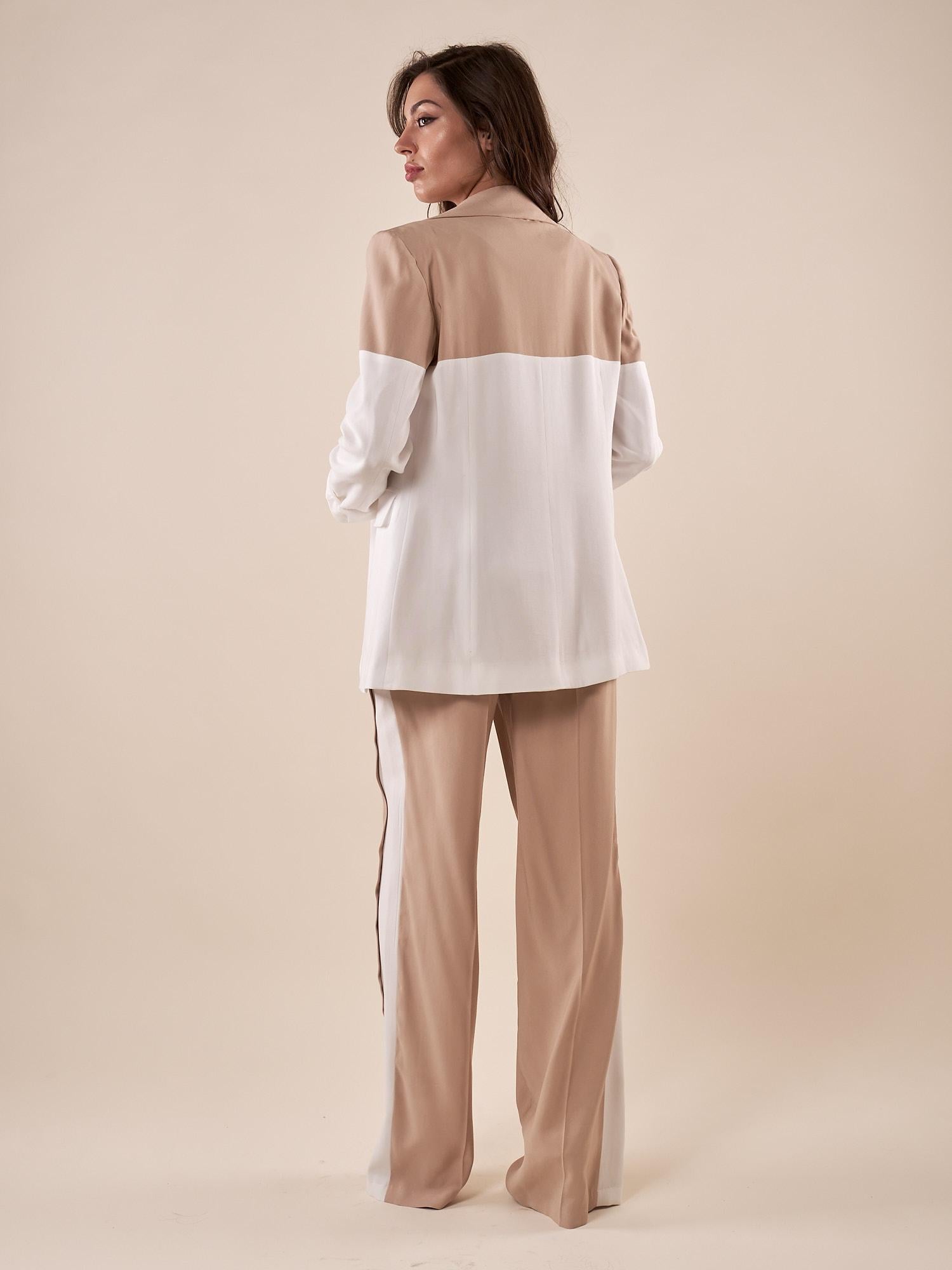 Giacca da Donna bicolore in tessuto misto viscosa con tasca con pattina. GI000817 BEIGE/AVORIO ARTIGLI 