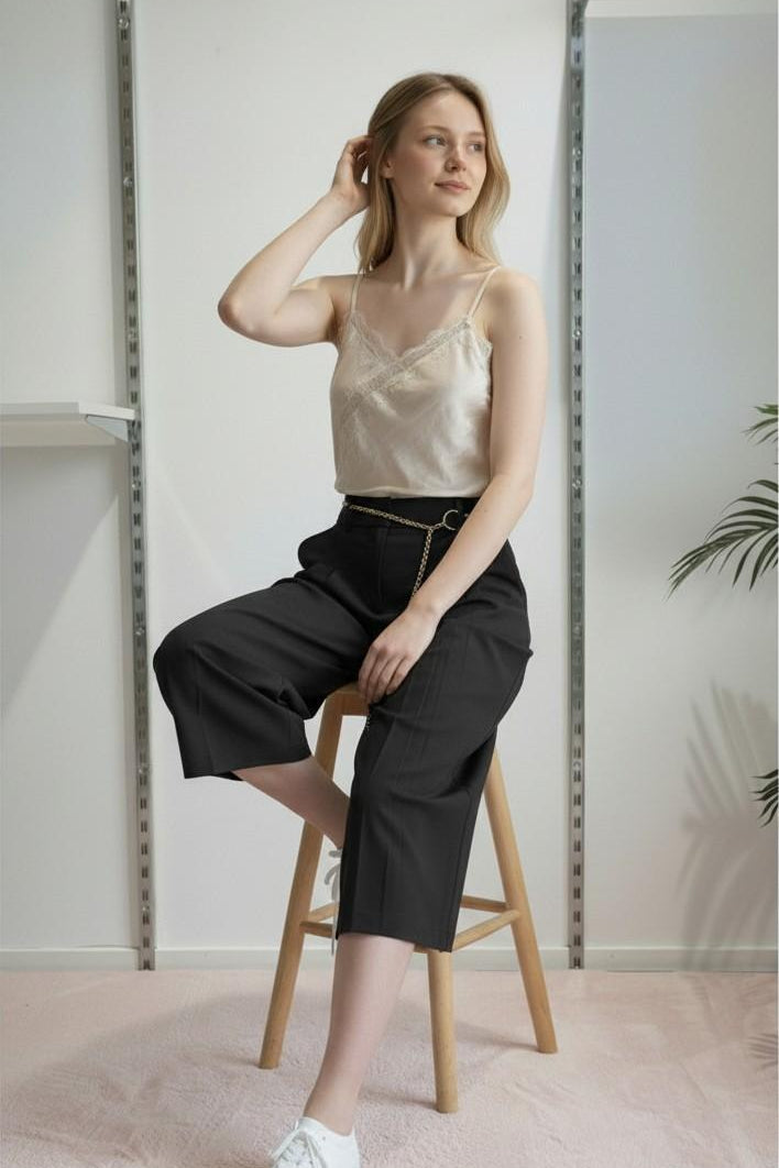 Pantalone Donna Modello Gonna-Pantalone con Tasca allAmericana e Due Pences PG126G NERO EXTASY 