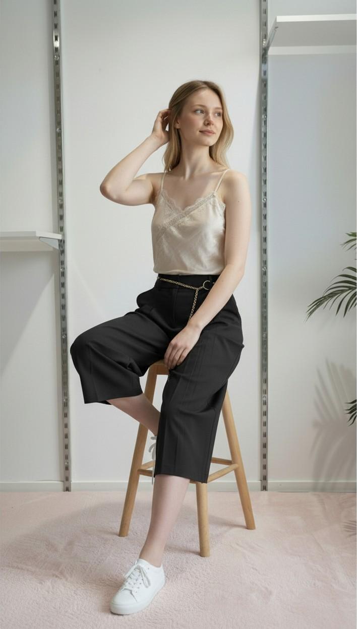 Pantalone Donna Modello Gonna-Pantalone con Tasca allAmericana e Due Pences PG126G NERO EXTASY 