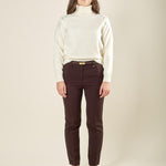 Pantalone donna a sigaretta in tessuto manolana. Eleganza essenziale e comfort sartoriale. PA003190 CACAO ARTIGLI 
