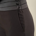 Pantalone donna a palazzo in stile smoking con bustino in raso. Bottoncini tono su tono e tasche a uomo. PA003048 NERO ARTIGLI 