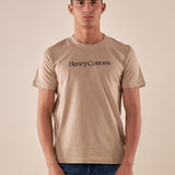 T-shirt Uomo manica corta in cotone 100% con logo stampato a contrasto. TS616034 BEIGE Henry Cotton's Uomo 
