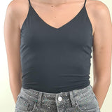 Top Donna a Spallina Stretta Corto Effetto Second Skin. V7333B NERO VINCE OTTO 