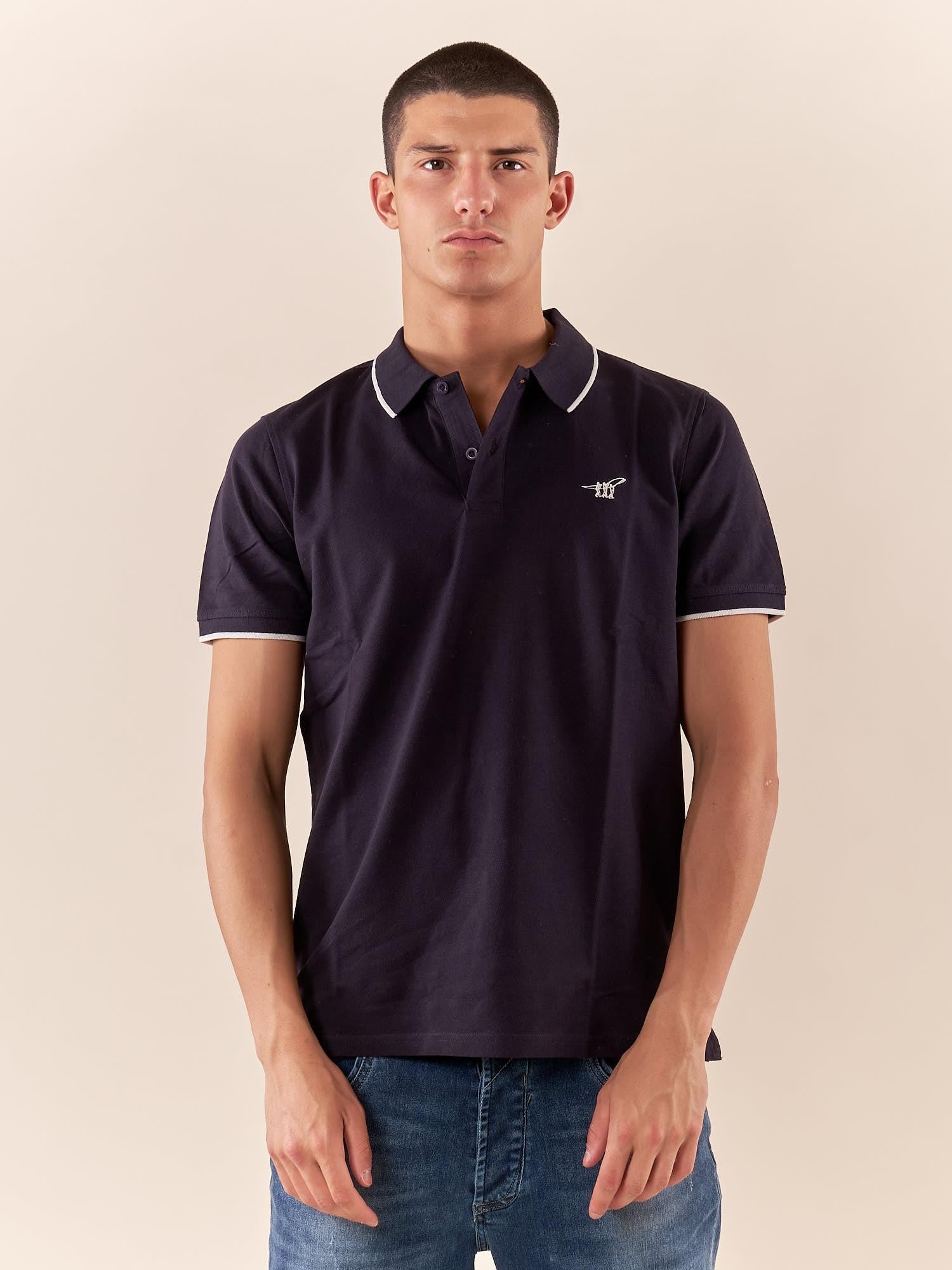 Polo Uomo manica corta in cotone piquet con ricamo. P626122 BLU Henry Cotton's Uomo 