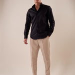 Camicia in cotone elasticizzatoa slim collo francese con riprese uomo. FBSOFT NERO FB Uomo 