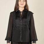 Camicia donna in voile con dettagli in raso e pizzo. Eleganza romantica e stile raffinato. CA003137 NERO ARTIGLI 