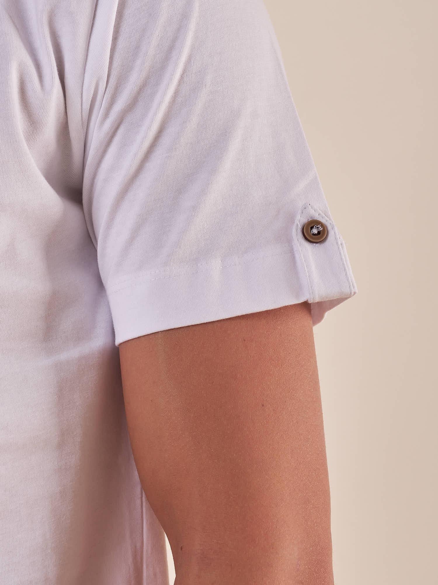 T-shirt Uomo Manica Corta Serafino in 100% Cotone con Bottoncino su Manica. TE274H BIANCO HAMAKI-HO 