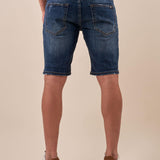 Bermuda di Jeans da Uomo 5 Tasche con Effetto Consumato. DM9386 DARK BLUE DATCH Uomo 