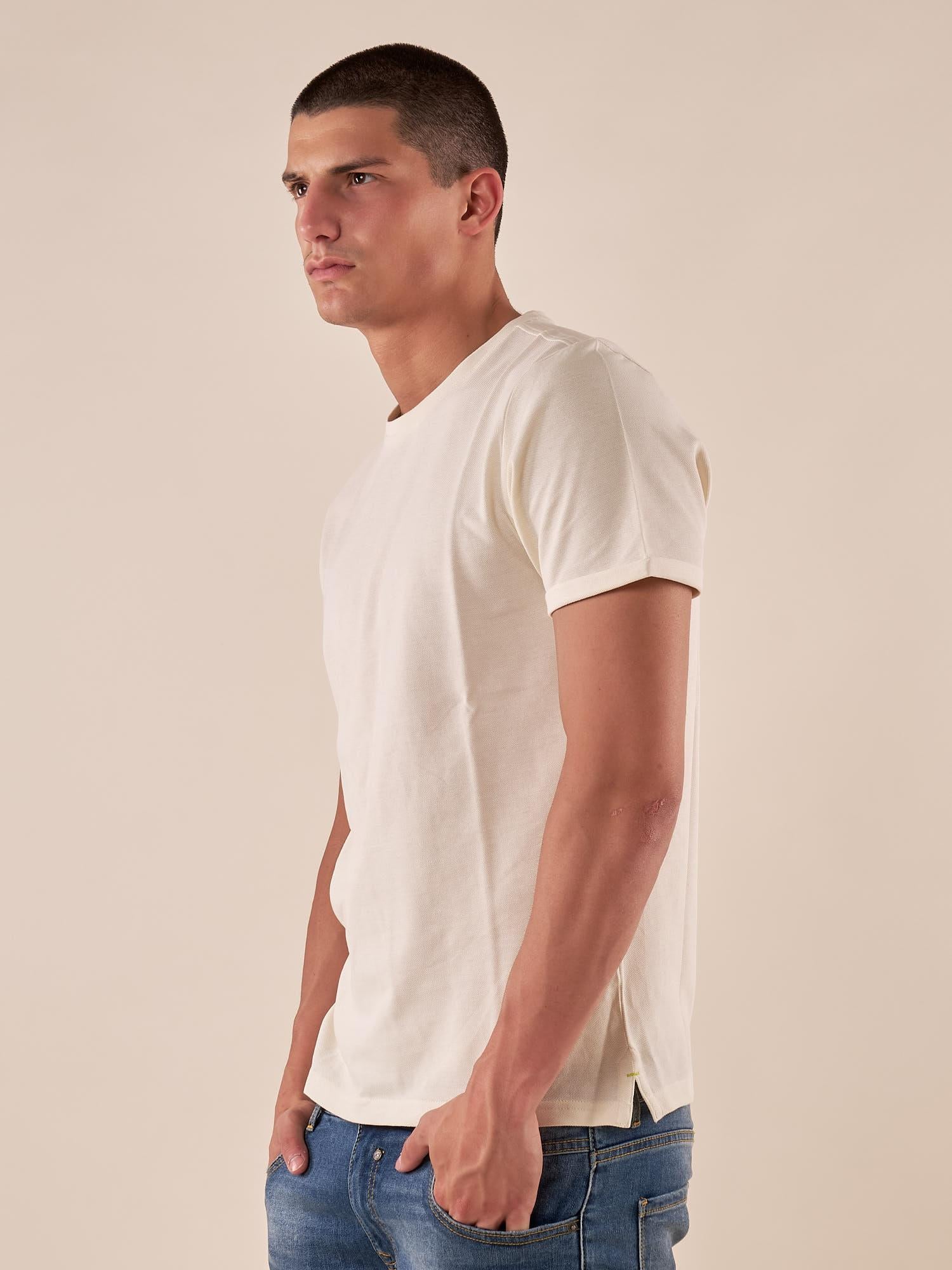T-shirt Uomo Manica Corta in 100% Cotone Piqué  Girocollo, Comfort e Stile Casual M49065 BEIGE SUPERIOR VINTAGE 