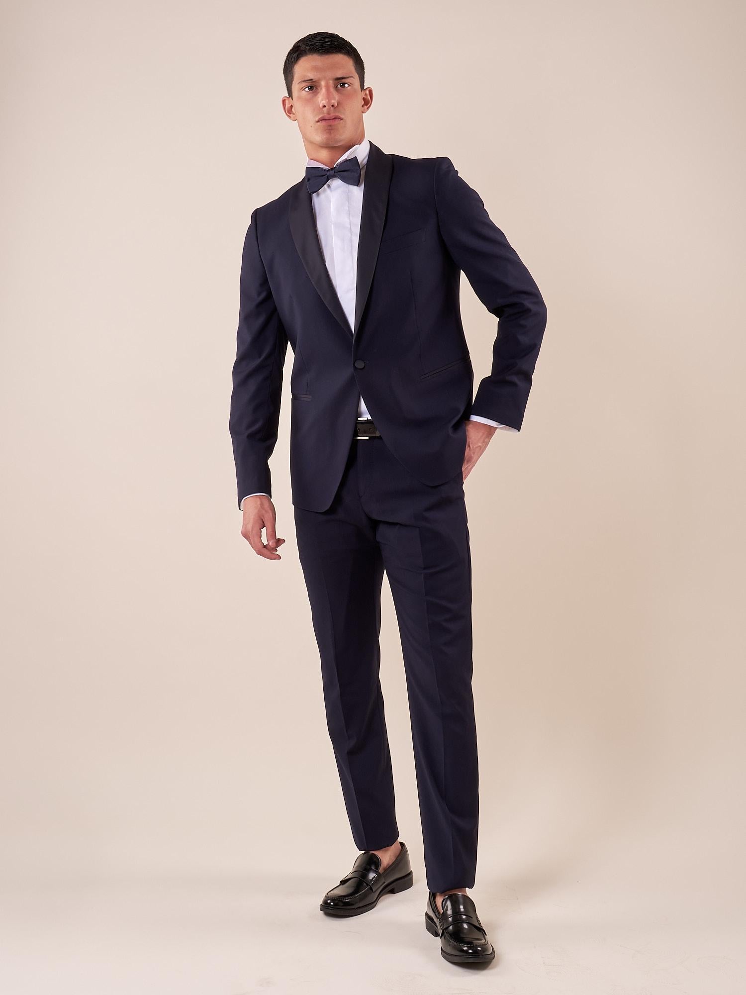 Abito smoking cerimonia elegante giacca monopetto uomo TM/NAPOLIPRS BLU MEDIO ITALIAN FORMAT 