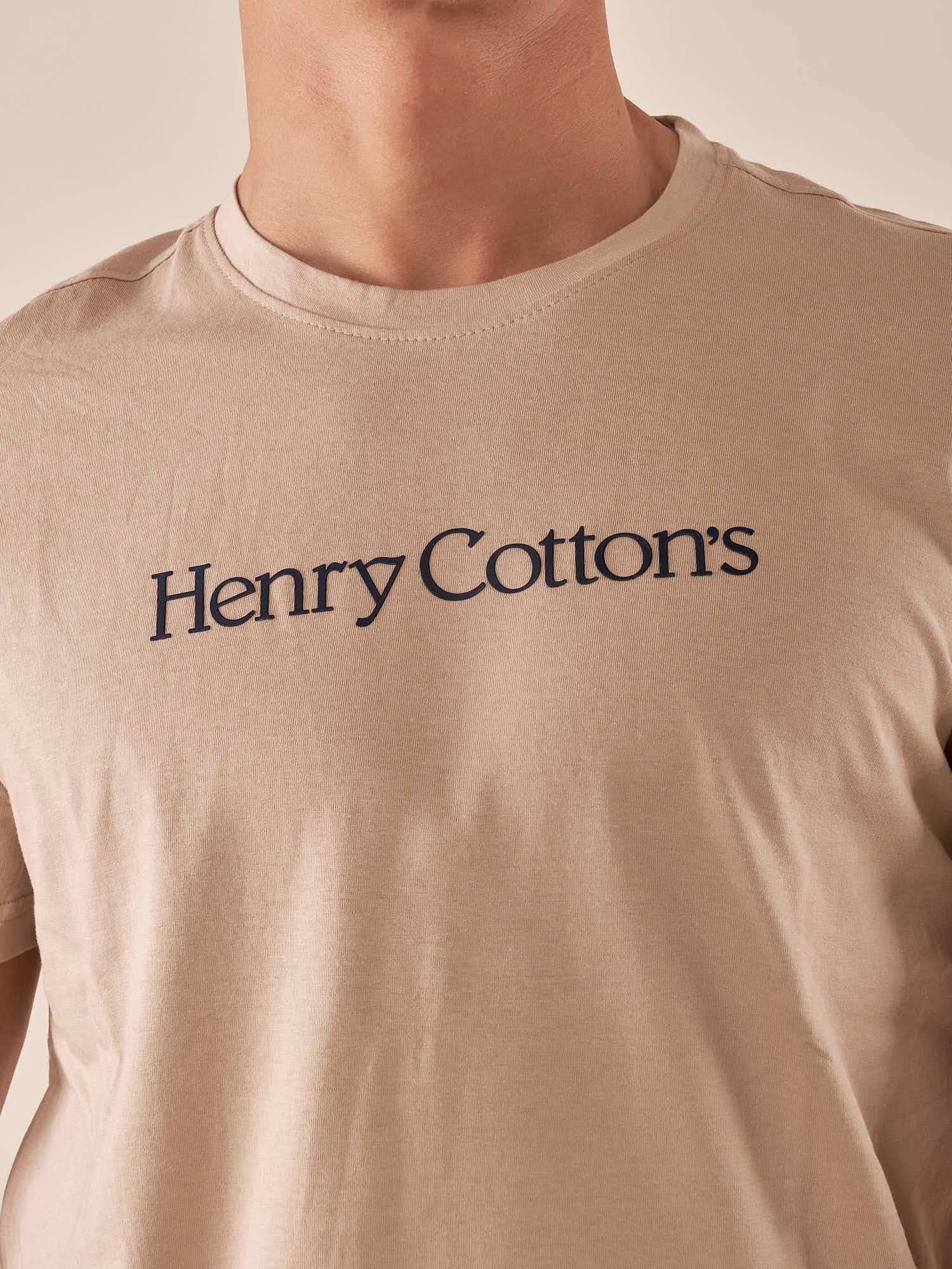 T-shirt Uomo manica corta in cotone 100% con logo stampato a contrasto. TS616034 BEIGE Henry Cotton's 