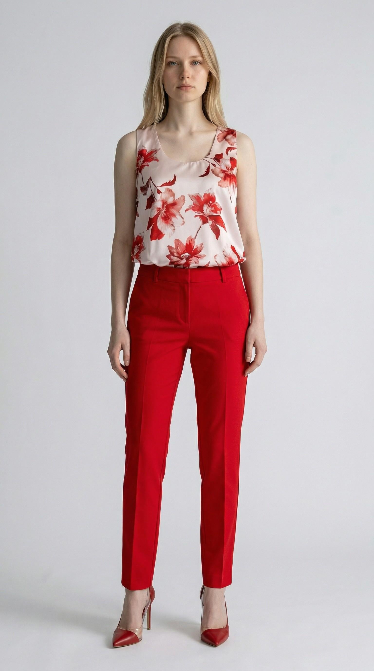 Canotta Donna in Fantasia Floreale a Spalla Larga CN004388 CIPRIA/ROSSO ARTIGLI Donna 