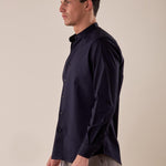 Camicia Manica lunga cotone elasticizzato modello alla coreana uomo. OC1S2S5C02 BLU OVER-D Uomo 