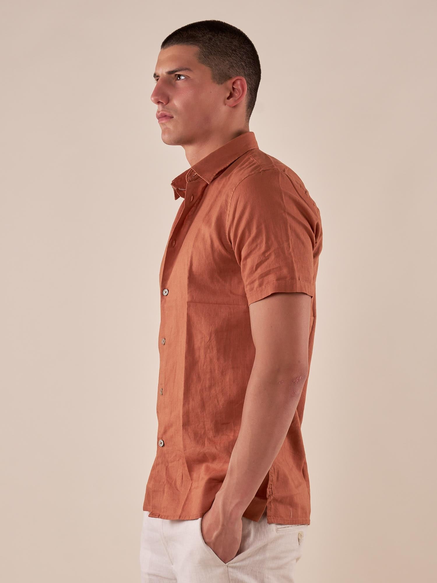 Camicia da uomo manica corta in misto lino. CE1261H RAME HAMAKI-HO 