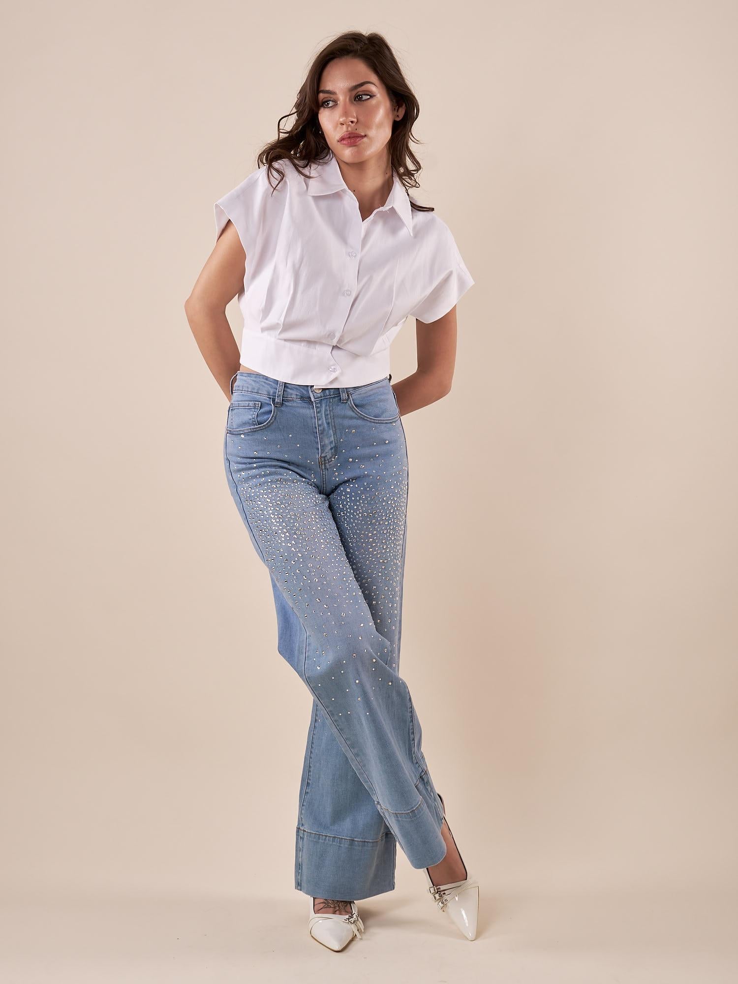 Camicia da donna senza maniche in cotone. PG499C/EC BIANCO EXTASY 