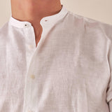 Camicia da uomo in lino e cotone a manica lunga con collo alla coreana. M49069 BIANCO GUY 