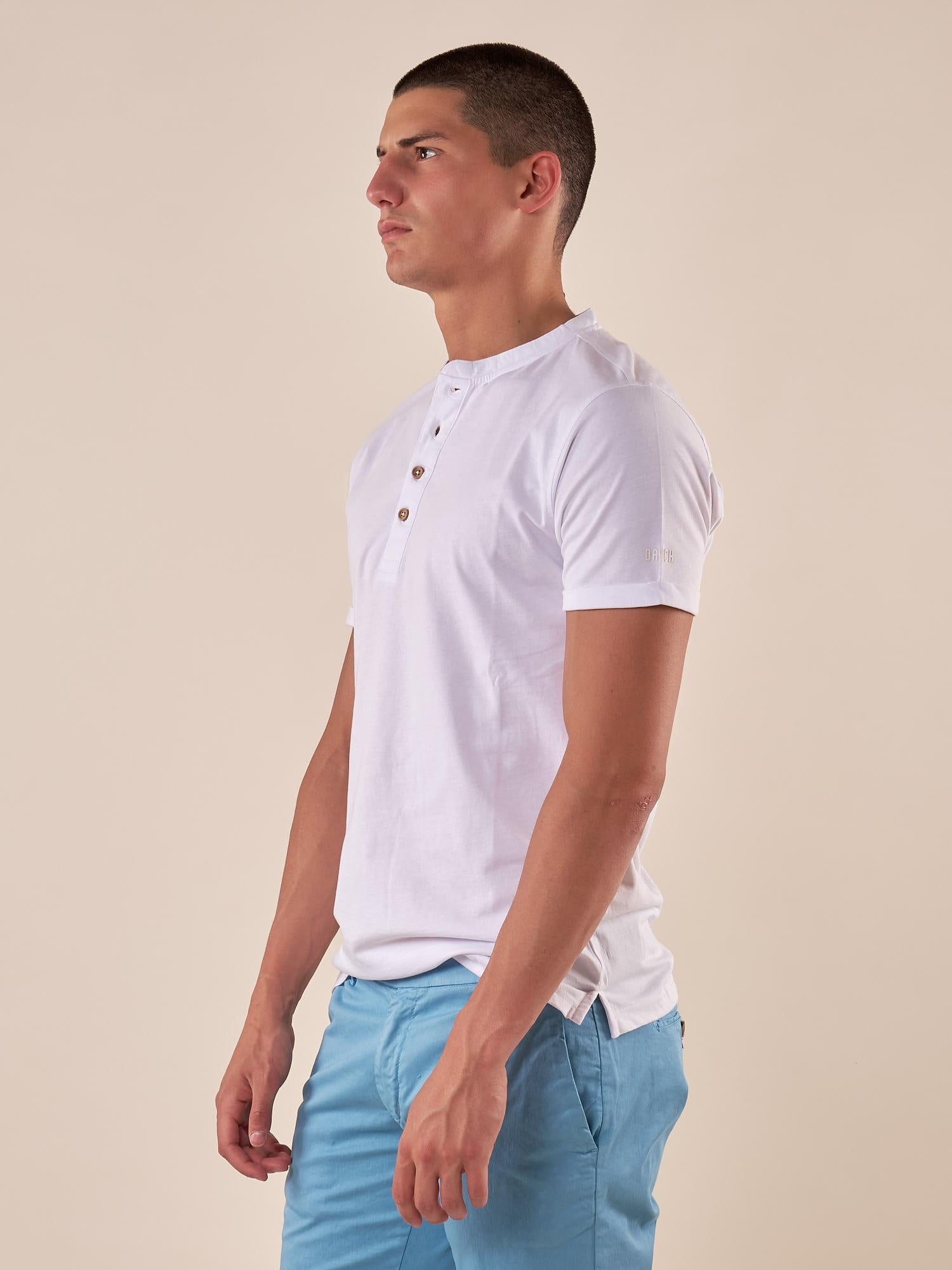 T-shirt Serafino Uomo in 100% Cotone  Manica Corta, Stile Casual e Versatile DM9285 BIANCO DATCH Uomo 