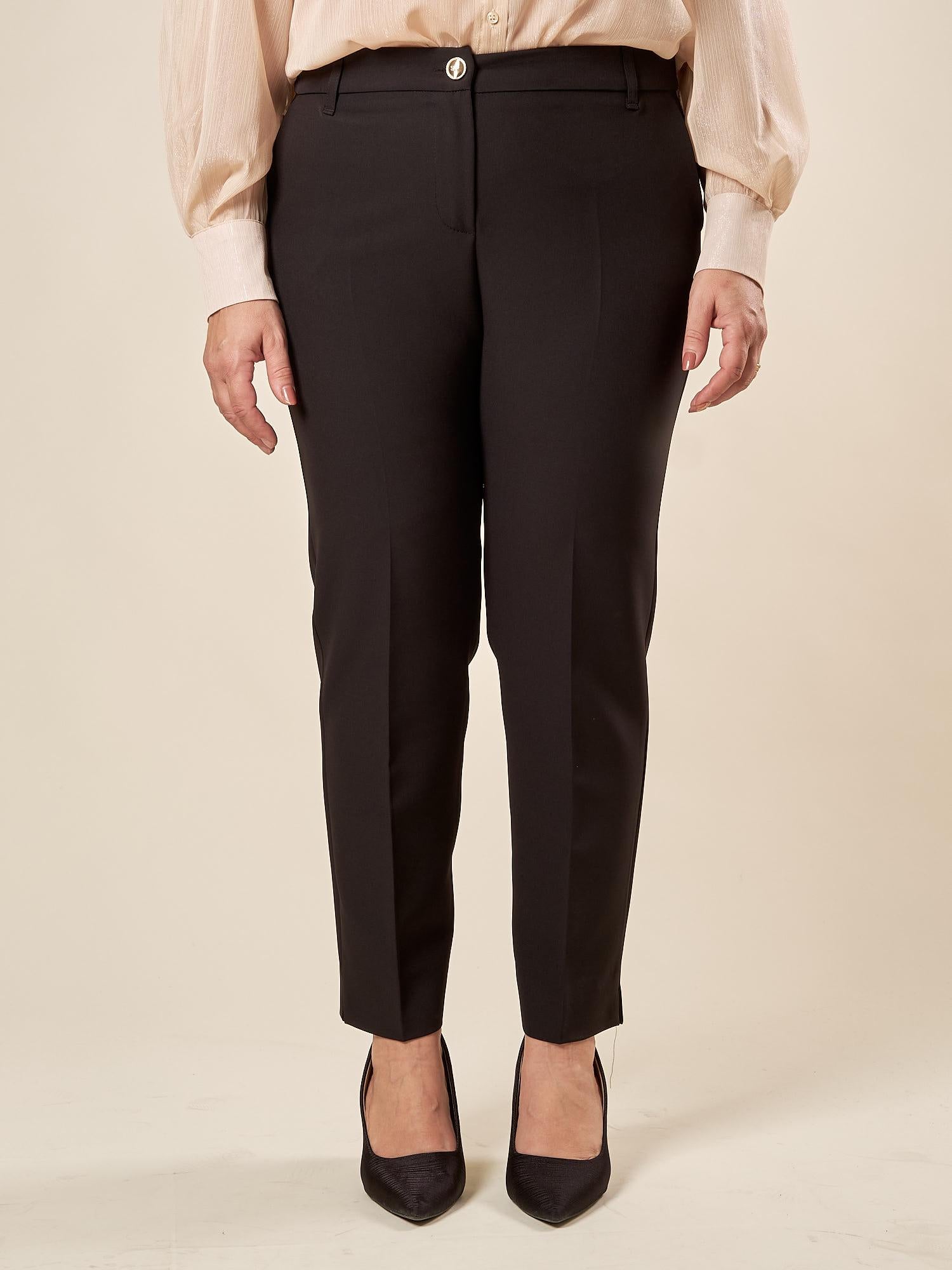 Pantalone Donna Curvy in tessuto tecnico con spacchetto e bottone oro. F299YBFALIDA NERO Lizalù 