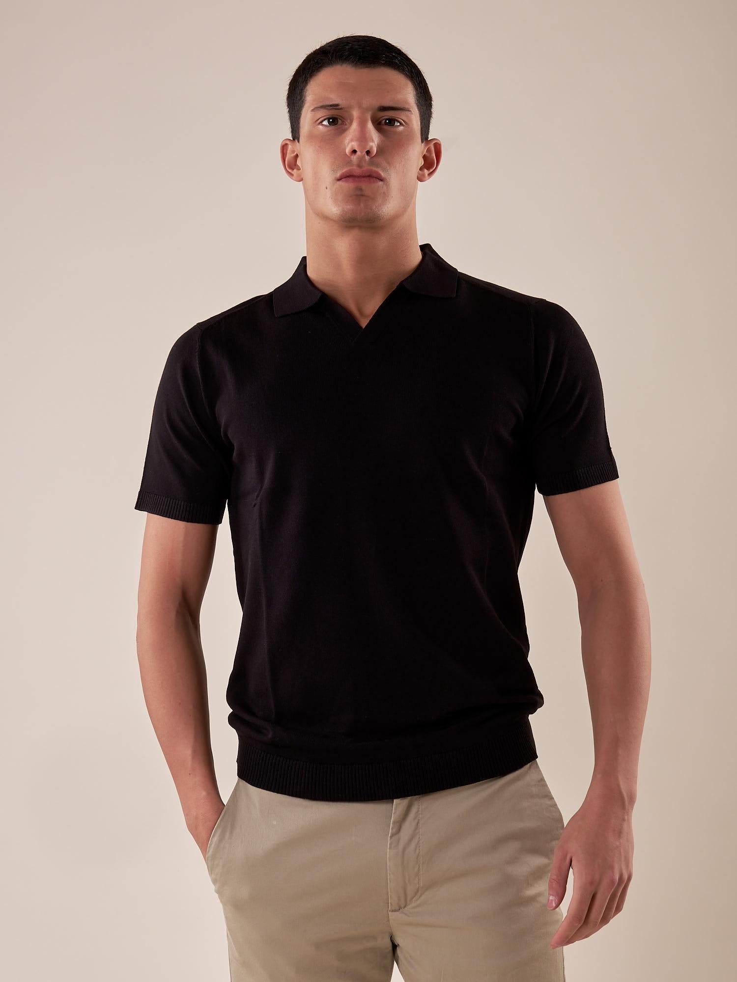 Polo manica corta collo derby viscosa tessuto crepe finezza 12 uomo. CON2152125 BLACK CONSENSO 