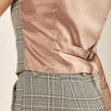 Gilet donna corto in Principe di Galles. Stile sartoriale e vestibilità regolabile. GL003806 BEIGE/MORO ARTIGLI 