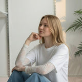 T-shirt Donna Manica Corta Ampia con Body in Pizzo a Manica Lunga 76372 BIANCO VINCE OTTO 