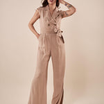Tuta Donna elegante doppio petto con ciintura in vita e pantalone lungo a gamba larga. TU000819 BEIGE ARTIGLI 