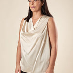 Top Donna Curvy con Giromanica e Scollo Morbido  Raso Davanti, Maglina Lurex Dietro. F453YBFKABUL CREMA Lizalù 