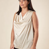 Top Donna Curvy con Giromanica e Scollo Morbido  Raso Davanti, Maglina Lurex Dietro. F453YBFKABUL CREMA Lizalù 