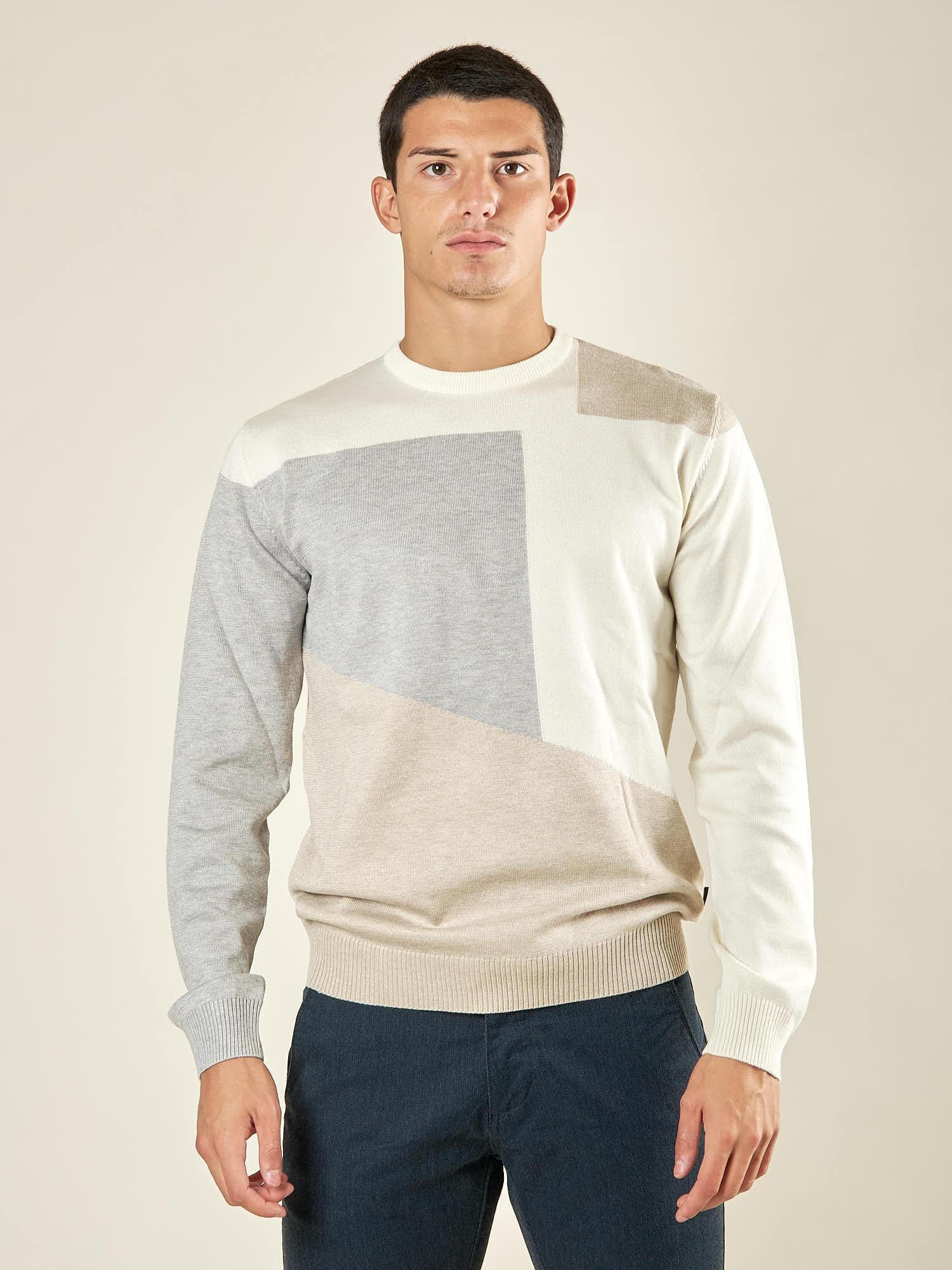 Maglia Uomo Invernale Girocollo in Misto Viscosa con Intarsi. Eleganza e Comfort in Stile Moderno. MI3172H OFF WHITE HAMAKI-HO 