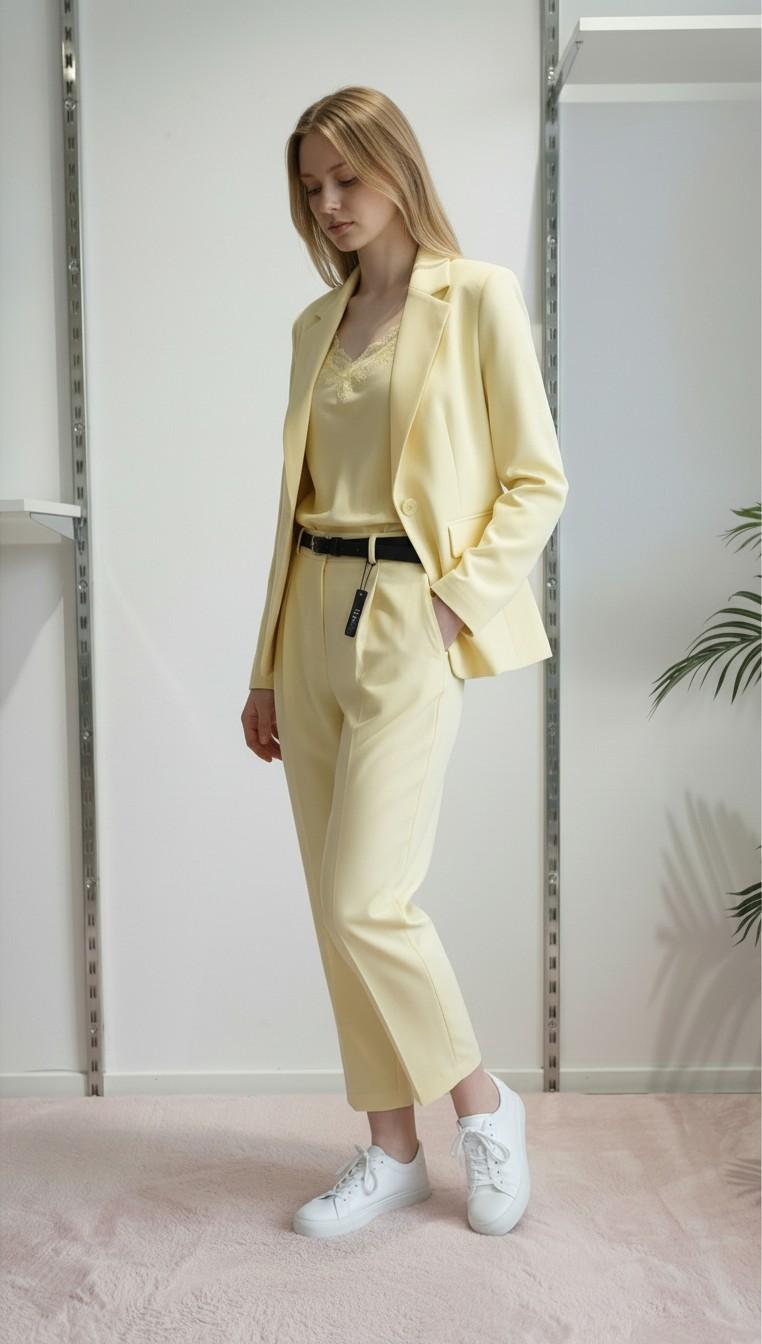 Pantalone Donna Balloon alla Caviglia con Pinces e Tasche Dietro con Pattine. PG114P GIALLO EXTASY 