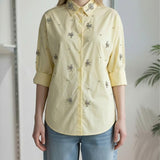 Camicia Donna in Cotone Manica Lunga Over Fit con Applicazione di Pietre R49/102958 GIALLO EXTASY 