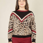 Maglia donna stampa animalier. MA003123 AVO/BORD/NERO ARTIGLI 