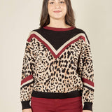 Maglia donna stampa animalier. MA003123 AVO/BORD/NERO ARTIGLI 
