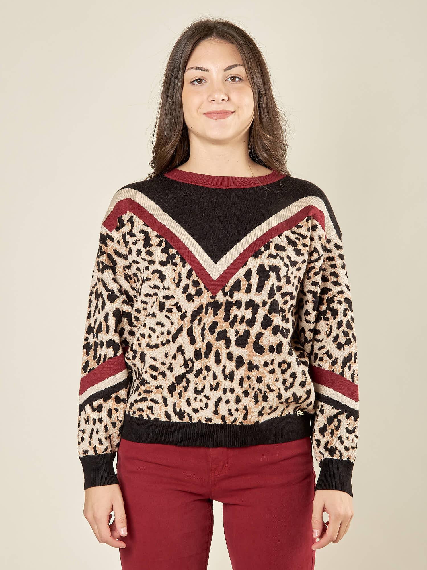 Maglia donna stampa animalier. MA003123 AVO/BORD/NERO ARTIGLI 