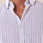 Camicia manica lunga rigata misto lino collo con bottoncino a scomparsa uomo. OC1S2S5C11 POLVERE OVER-D 