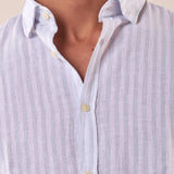 Camicia manica lunga rigata misto lino collo con bottoncino a scomparsa uomo. OC1S2S5C11 POLVERE OVER-D 