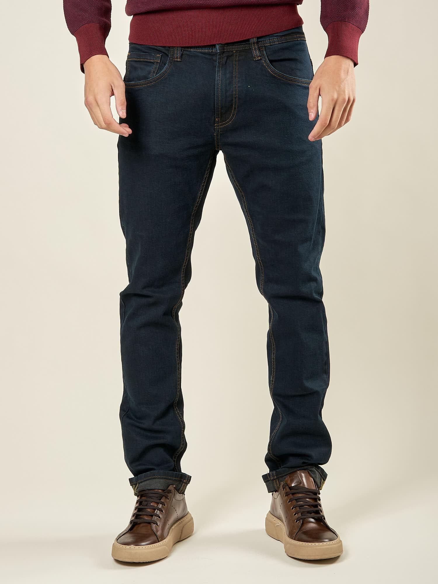 Jeans Uomo 5 Tasche Slim Fit Lavaggio Scuro. Stile, Comfort e Versatilità M49301 DENIM GUY Uomo 