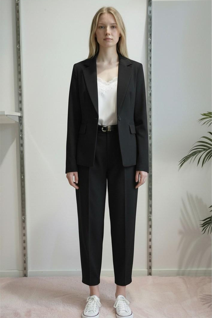 Pantalone Donna Balloon alla Caviglia con Pinces e Tasche Dietro con Pattine. PG114P NERO EXTASY 